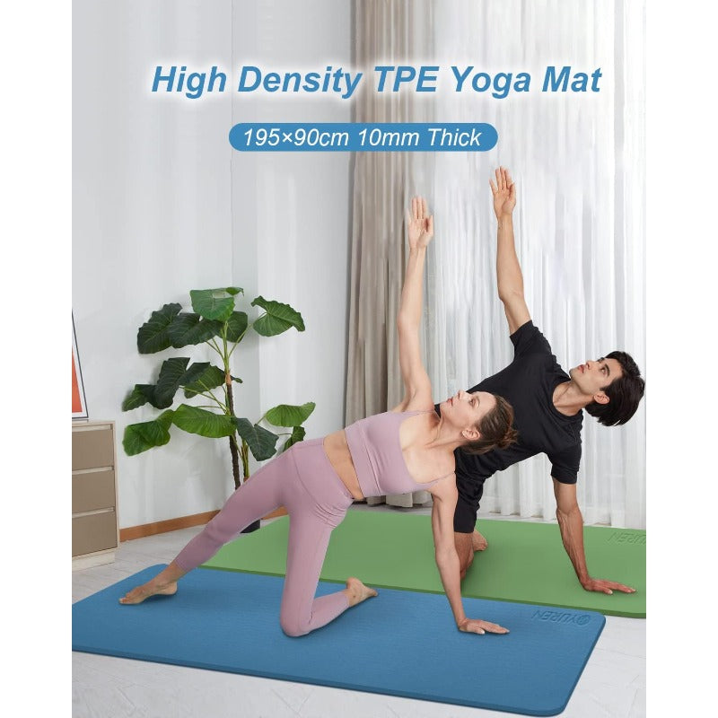 TPE Yoga Mat 10mm Thick Wide Exercise Mat Non Slip Workout Mat for Home Gym Travel with Yoga Carrying Bag