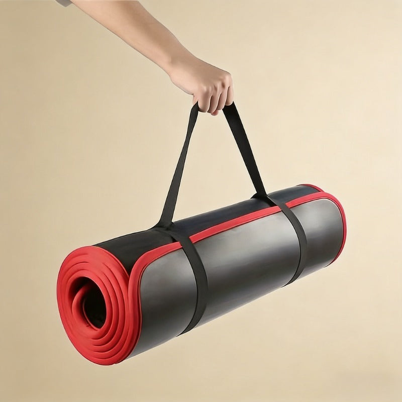 Gym-grade Yoga Mat for Fitness and Workouts, Black, 10mm Thick High-density Anti-tear Material with Non-slip Grip, Suitable for Pilates and Multi-purpose Exercise. Professional Exercise Mat Includes a Carry Bag and Strap for Easy Storage