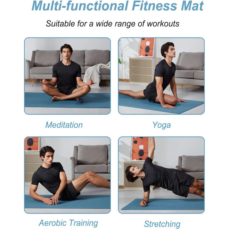 TPE Yoga Mat 10mm Thick Wide Exercise Mat Non Slip Workout Mat for Home Gym Travel with Yoga Carrying Bag