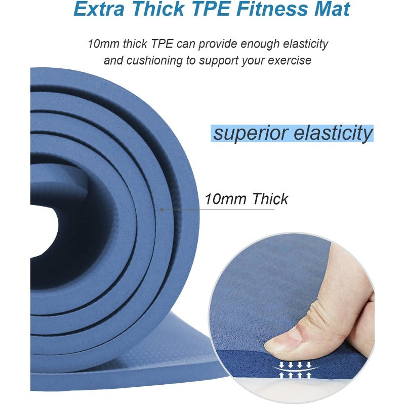 TPE Yoga Mat 10mm Thick Wide Exercise Mat Non Slip Workout Mat for Home Gym Travel with Yoga Carrying Bag