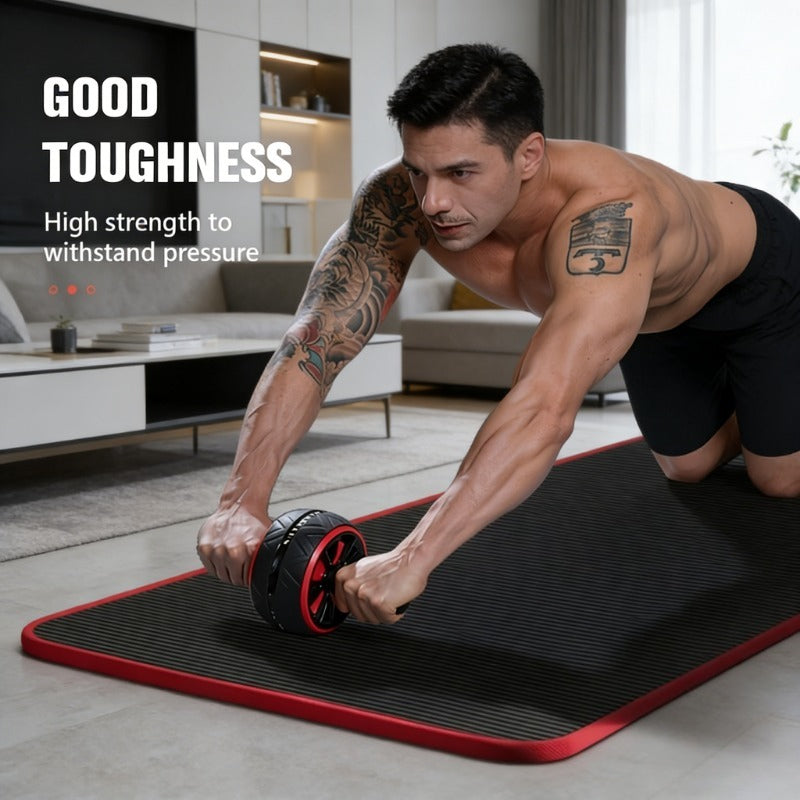 Gym-grade Yoga Mat for Fitness and Workouts, Black, 10mm Thick High-density Anti-tear Material with Non-slip Grip, Suitable for Pilates and Multi-purpose Exercise. Professional Exercise Mat Includes a Carry Bag and Strap for Easy Storage