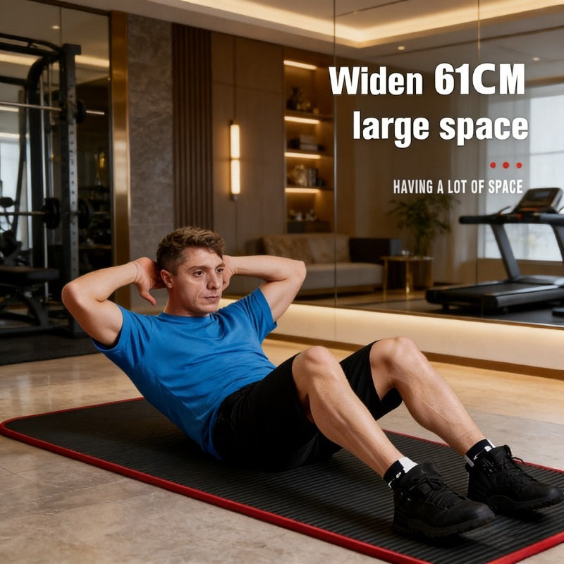 Gym-grade Yoga Mat for Fitness and Workouts, Black, 10mm Thick High-density Anti-tear Material with Non-slip Grip, Suitable for Pilates and Multi-purpose Exercise. Professional Exercise Mat Includes a Carry Bag and Strap for Easy Storage