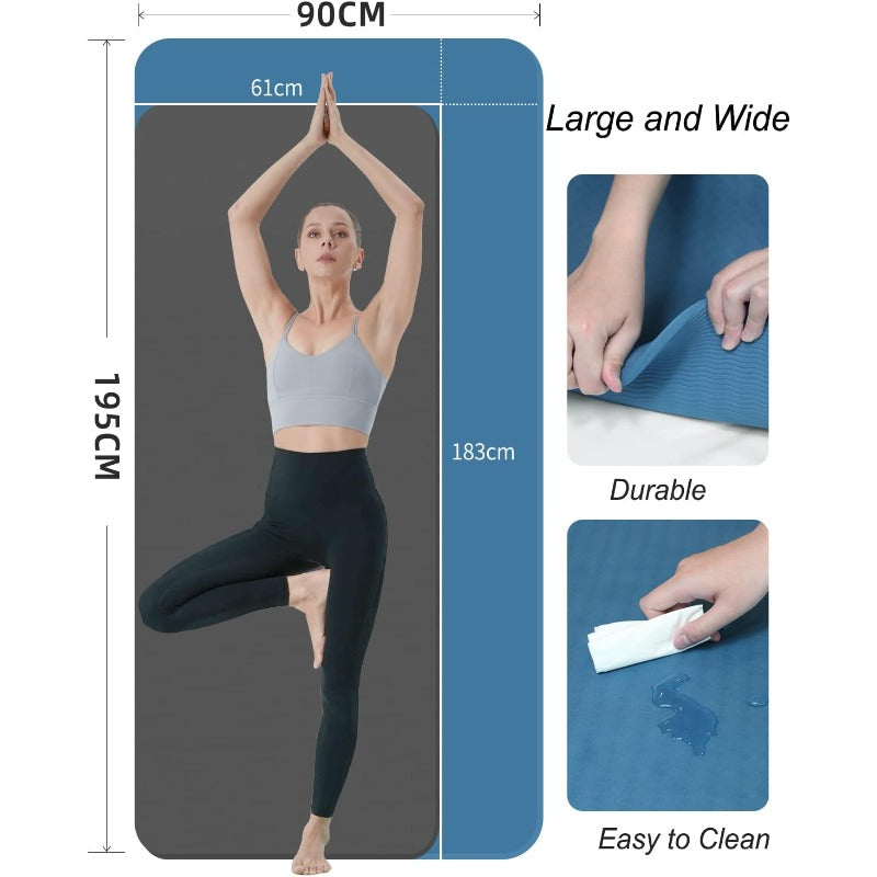 TPE Yoga Mat 10mm Thick Wide Exercise Mat Non Slip Workout Mat for Home Gym Travel with Yoga Carrying Bag